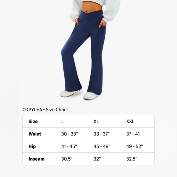 Navy Blue Flare Yoga Pants High Waisted Crossover Bootcut Leggings w Pockets - Picture 8 of 8